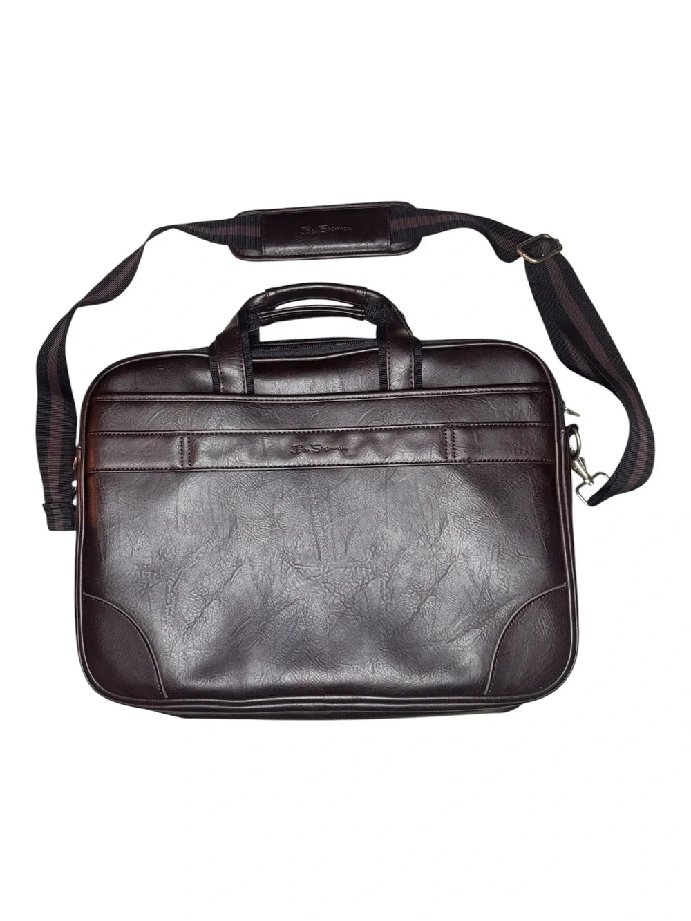 Ben Sherman Dark Brown Leather Laptop Bag with Detachable Strap